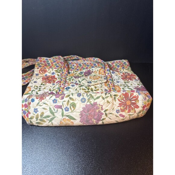 Quilted Floral Tote Bag Cotton Multicolor 15x11 - Picture 4 of 10